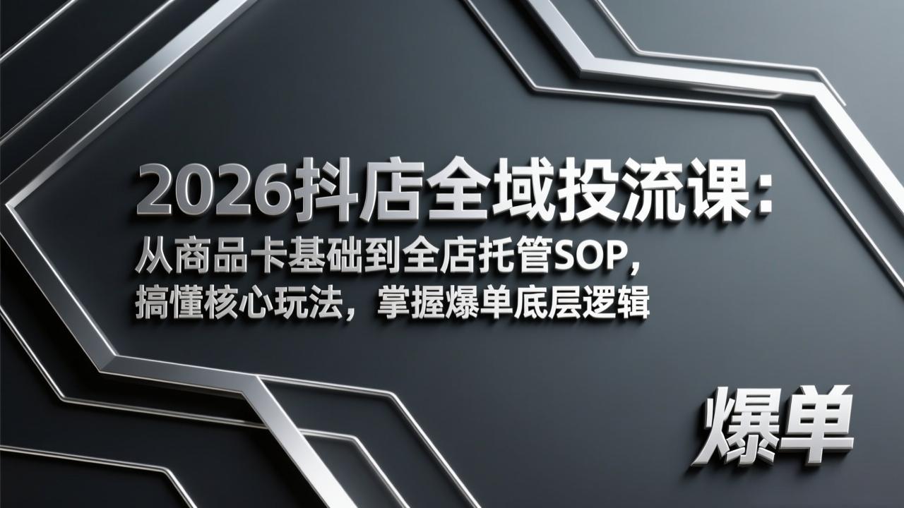 2026抖店全域投流课:从商品卡基础到全店托管SOP,搞懂核心玩法,掌握爆单底层逻辑-海淘下载站