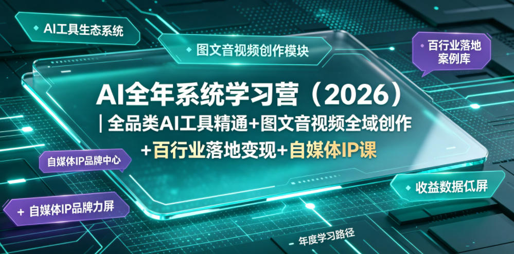 AI全年系统学习营(2026)｜全品类AI工具精通+图文音视频全域创作+百行业落地变现+自媒体IP打造年度进阶大课-海淘下载站