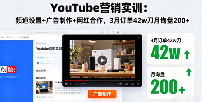 YouTube营销实训：频道设置+广告制作+网红合作，3月订单42w刀月询盘200+-海淘下载站