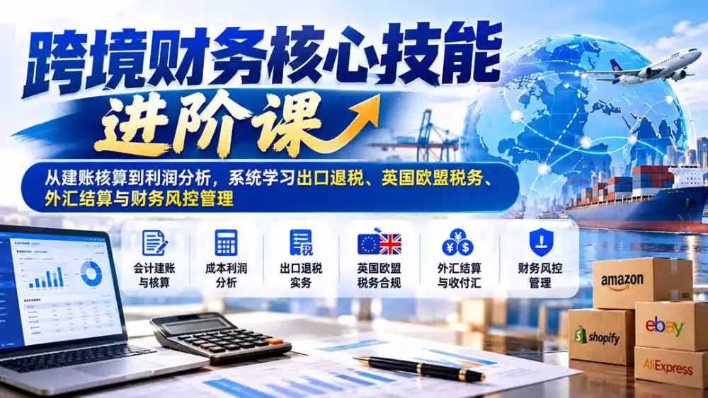 跨境财务核心技能进阶课:从建账核算到利润分析,系统学习出口退税、英国欧盟税务、外汇结算与财务风控管理-海淘下载站