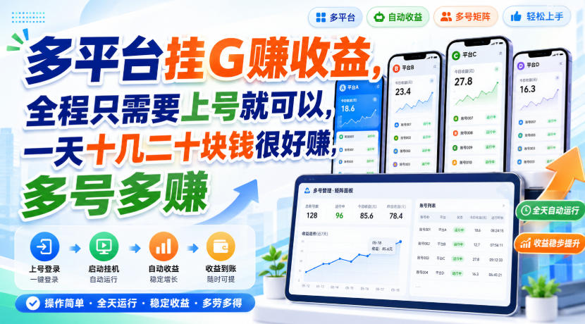多平台挂G賺收益，全程只需要上号就可以，一天十几二十块钱很好賺，多号多賺【揭秘】-海淘下载站