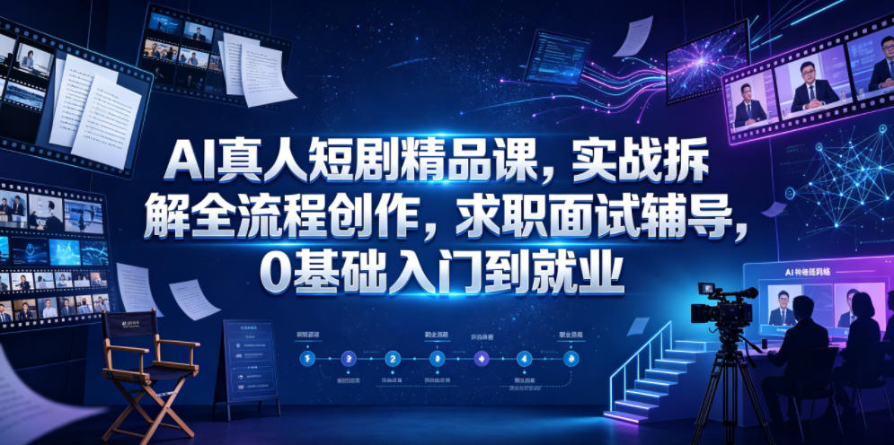 AI真人短剧精品课,实战拆解全流程创作,求职面试辅导,0基础入门到就业-海淘下载站