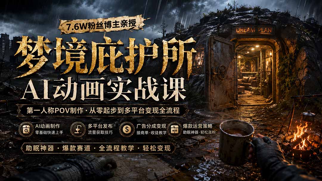 梦境庇护所AI动画实战课:7.6W粉丝博主亲授第一人称POV制作,从零起步到多平台发布变现全流程 梦境庇护所AI动画实战课:7.6W粉丝博主亲授第一人称POV制作,从零起步到多平台发布变现全流程