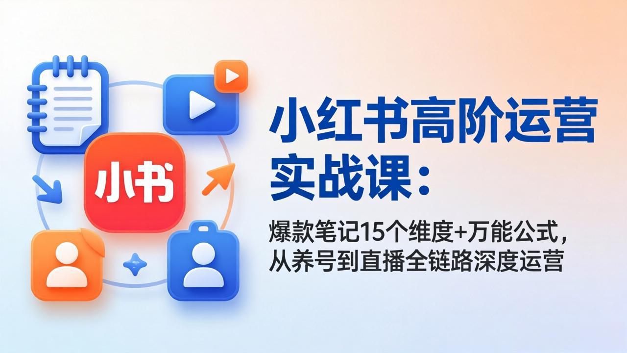 小红书高阶运营实战课：爆款笔记15个维度+万能公式，从养号到直播全链路深度运营-海淘下载站