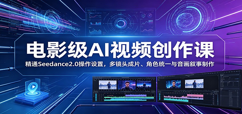 电影级AI视频创作课：精通Seedance2.0操作设置，多镜头成片、角色统一与音画叙事制作-海淘下载站