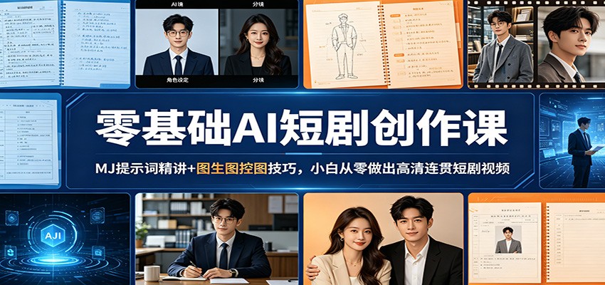 零基础AI短剧创作课：MJ提示词精讲+图生图控图技巧，小白从零做出高清连贯短剧视频-海淘下载站