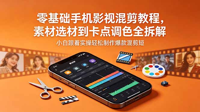 零基础手机影视混剪教程，素材选材到卡点调色全拆解，小白跟着实操轻松制作爆款混剪短片-海淘下载站