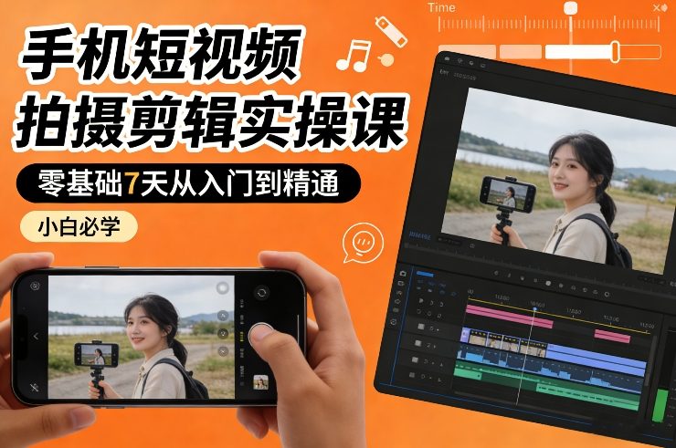 手机短视频拍摄剪辑实操课，零基础7天从入门到精通，小白必学-海淘下载站