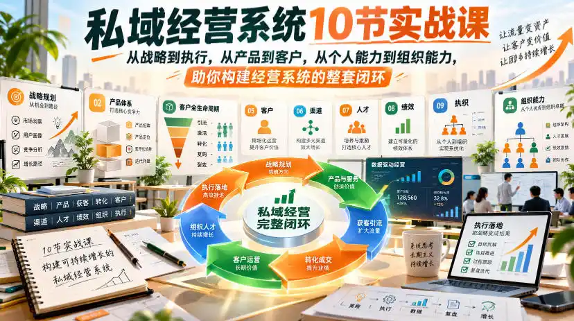 私域经营系统10节实战课,从战略到执行,从产品到客户,从个人能力到组织能力,助你构建经营系统的整套闭环 私域经营系统10节实战课,从战略到执行,从产品到客户,从个人能力到组织能力,助你构建经营系统的整套闭环