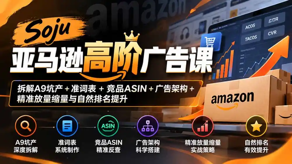 Soju亚马逊高阶广告课：拆解A9坑产+准词表+竞品ASIN+广告架构+精准放量缩量与自然排名提升-海淘下载站
