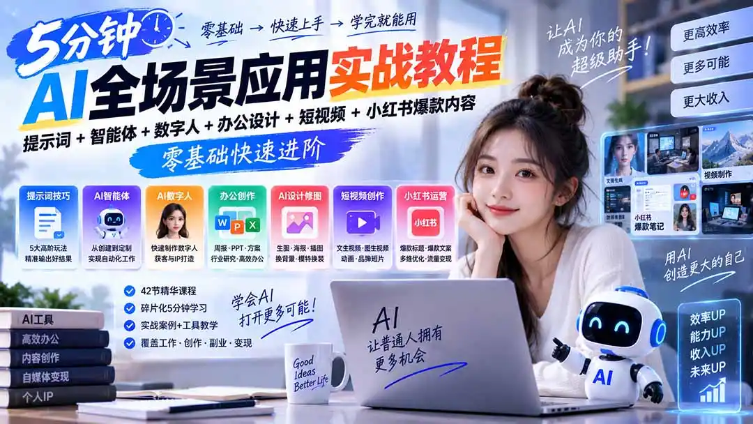 AI全场景应用实战教程｜提示词+智能体+数字人+办公设计+短视频+小红书爆款内容，零基础快速进阶-海淘下载站