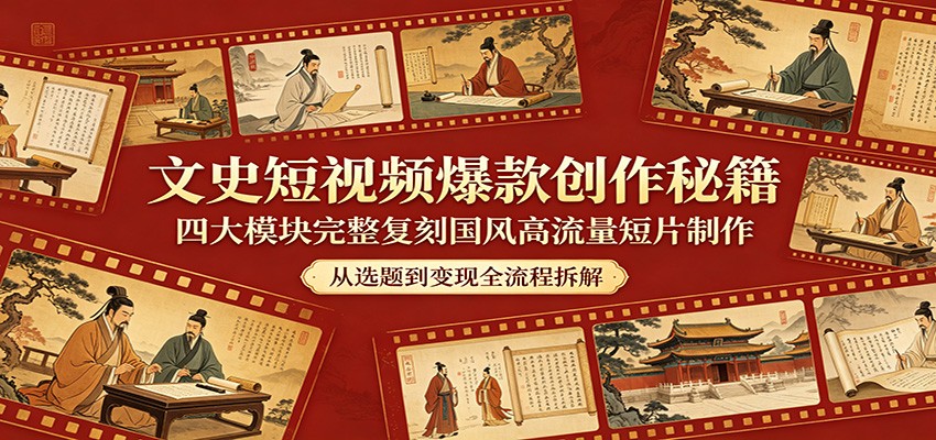 文史短视频爆款创作秘籍：四大模块完整复刻国风高流量短片制作-海淘下载站