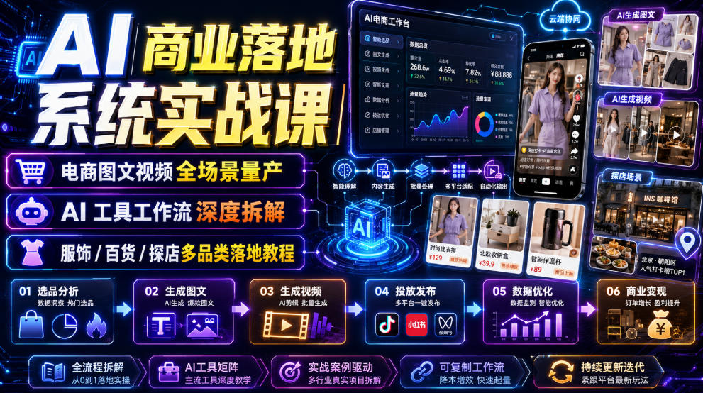 AI商业落地系统实战课｜电商图文视频全场景量产・AI工具工作流深度拆解・服饰/百货/探店多品类落地教程-海淘下载站