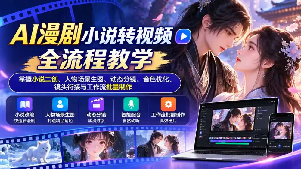 AI漫剧小说转视频全流程教学：掌握小说二创、人物场景生图、动态分镜、音色优化、镜头衔接与工作流批量制作-海淘下载站