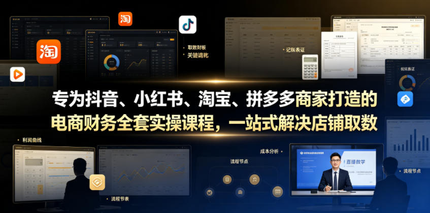 专为抖音、小红书、淘宝、拼多多商家打造的电商财务全套实操课程，一站式解决店铺取数、记账、报税全流程难题-海淘下载站