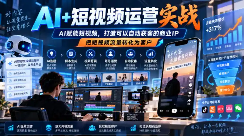 AI+短视频运营实战,AI赋能短视频,打造可以自动获客的商业IP,把短视频流量转化为客户-海淘下载站