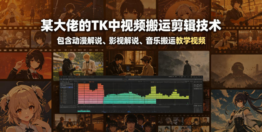 某大佬的TK中视频搬运剪辑技术，包含动漫解说、影视解说、音乐搬运教学视频-海淘下载站