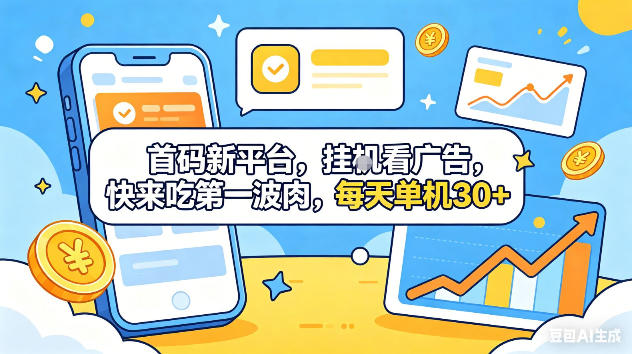首码新平台，挂G自动看广告，快来吃第一波肉，每天单机30+，可矩阵放大【揭秘】-海淘下载站
