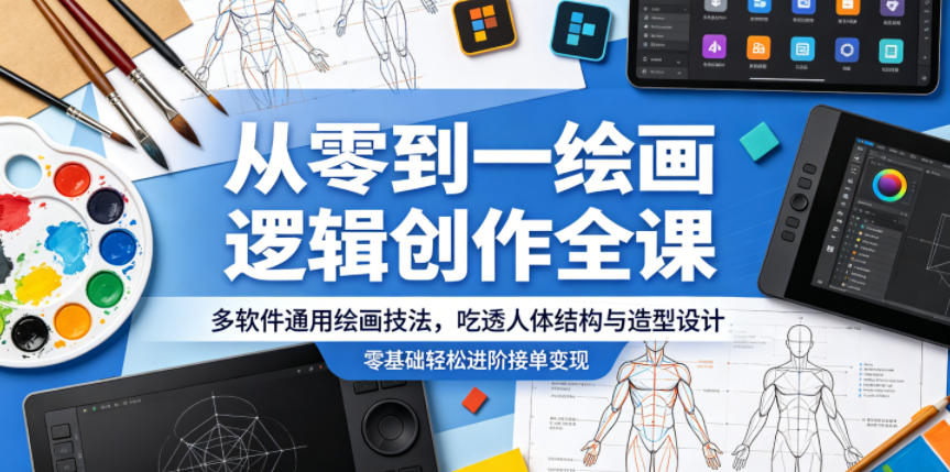 从零到一绘画逻辑创作全课,多软件通用绘画技法,吃透人体结构与造型设计,零基础轻松进阶接单变现-海淘下载站