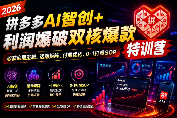 2026拼多多AI智创+利润爆破双核爆款特训营，收获底层逻辑、活动矩阵、付费优化、0-1打爆SOP(更新0727)-海淘下载站