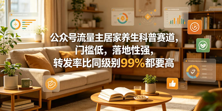 公众号流量主居家养生科普赛道，门槛低，落地性强，转发率比同级别99％都要高-海淘下载站
