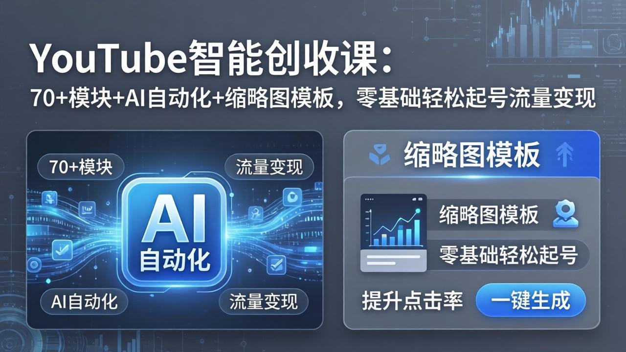 YouTube智能创收课：70+模块+AI自动化+缩略图模板，零基础轻松起号流量变现-海淘下载站