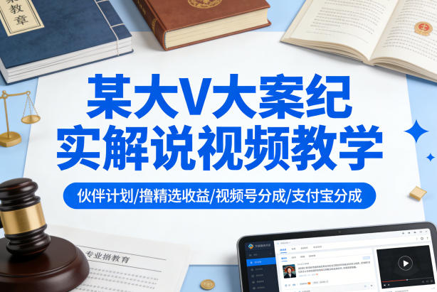 某大V大案纪实解说视频教学，可做伙伴计划、撸精选收益，视频号和支付宝分成计划均可-海淘下载站
