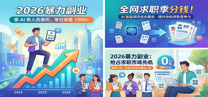 2026暴力副业：靠AI帮人改简历，单日收益1000+，全网求职季分钱-海淘下载站