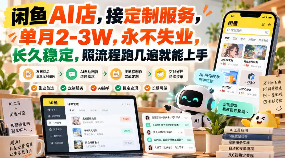 闲鱼AI店,接定制服务,单月2-3W,永不失业,长久稳定,照流程跑几遍就能上手-海淘下载站