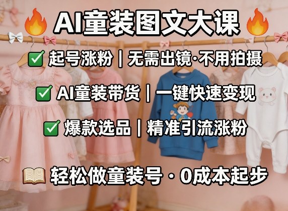 AI童装图文剪辑，某社群童装图文大课，起号涨粉、AI童装带货、爆款选品，无需出镜和拍摄-海淘下载站