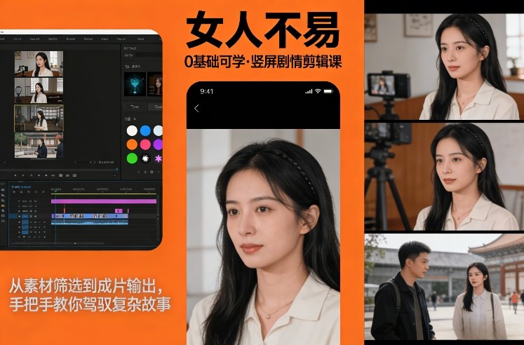 0基础可学！《女人不易》竖屏剧情剪辑课，从素材筛选到成片输出，手把手教你驾驭复杂故事-海淘下载站