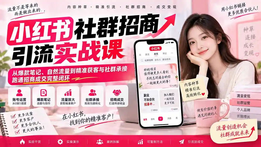 小红书社群招商引流实战课-无水印：从爆款笔记、自然流量到精准获客与社群承接，跑通招商成交完整闭环-海淘下载站