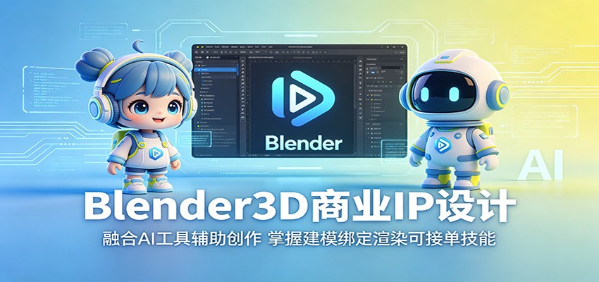 Blender3D商业IP设计:融合AI工具辅助创作,掌握建模绑定渲染可接单技能-海淘下载站