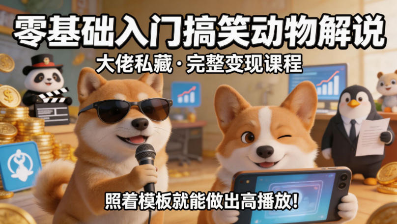 零基础入门搞笑动物解说，大佬私藏完整变现课程，照着模板就能做出高播放-海淘下载站