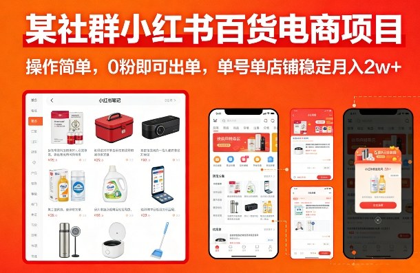 某社群小红书百货电商项目，操作简单，0粉即可出单，单号单店铺稳定月入2w+-海淘下载站