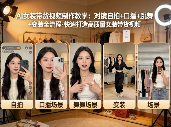 AI女装带货视频制作教学，对镜自拍、口播、跳舞、变装全流程，快速打造高质量女装带货视频-海淘下载站