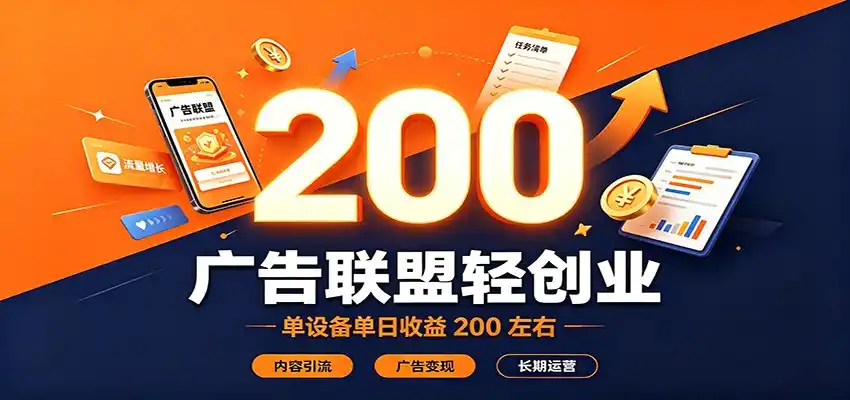 广告联盟轻创业，单设备单日收益200左右，内容引流广告变现长期运营-海淘下载站