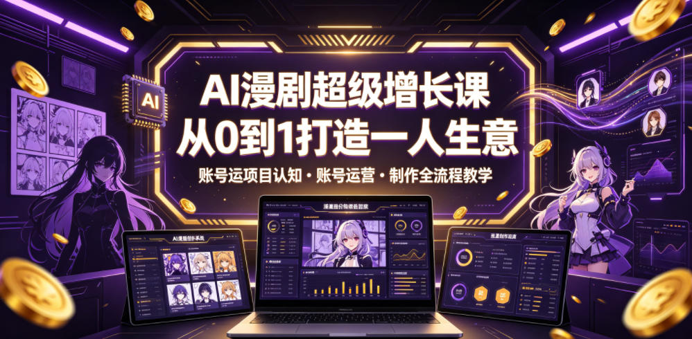 AI漫剧超级增长课,从0到1打造一人生意,项目认知・账号运营・制作全流程教学-海淘下载站