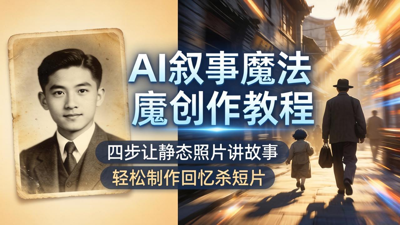 AI叙事魔法创作教程，四步让静态照片讲故事，老照片修复加动态特效，轻松制作回忆杀短片-海淘下载站