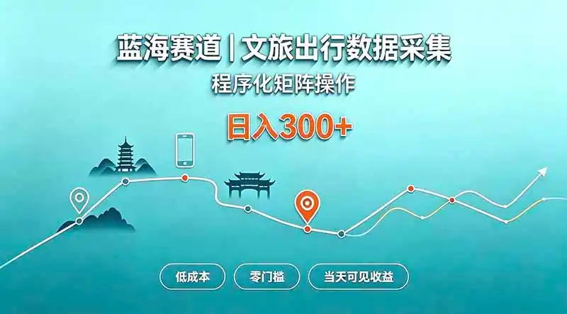 蓝海赛道 文旅出行数据采集 程序化矩阵操作 低成本 零门槛 当天可见收益 日入300+-海淘下载站