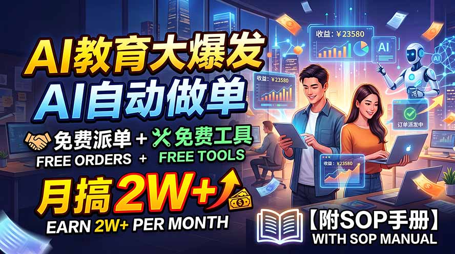 AI教育大爆发，AI自动做单，免费派单+免费工具，月搞2W+【附SOP手册】-海淘下载站