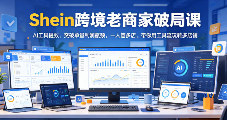 Shein跨境老商家破局课，AI工具提效，突破单量利润瓶颈，一人管多店，带你用工具流玩转多店铺-海淘下载站