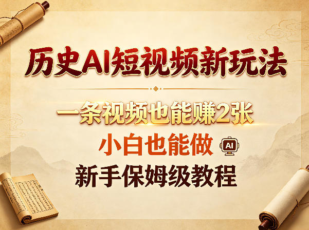 历史AI短视频新玩法，一条视频也能賺2张，小白也能做，新手保姆级教程-海淘下载站