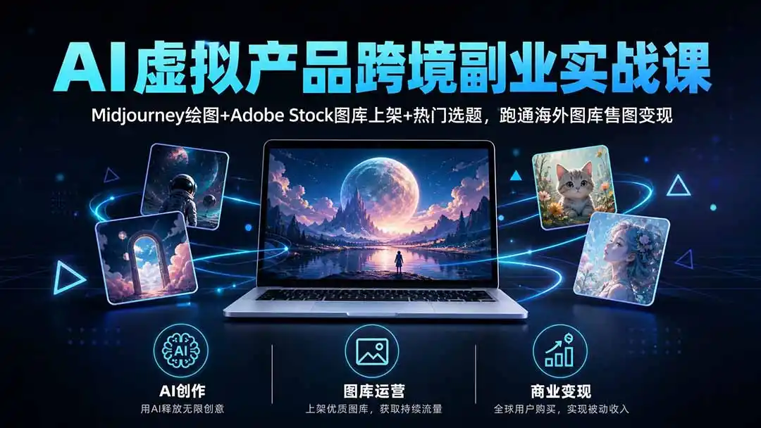AI虚拟产品跨境副业实战课|Midjourney绘图+Adobe Stock图库上架+热门选题,跑通海外图库售图变现-海淘下载站