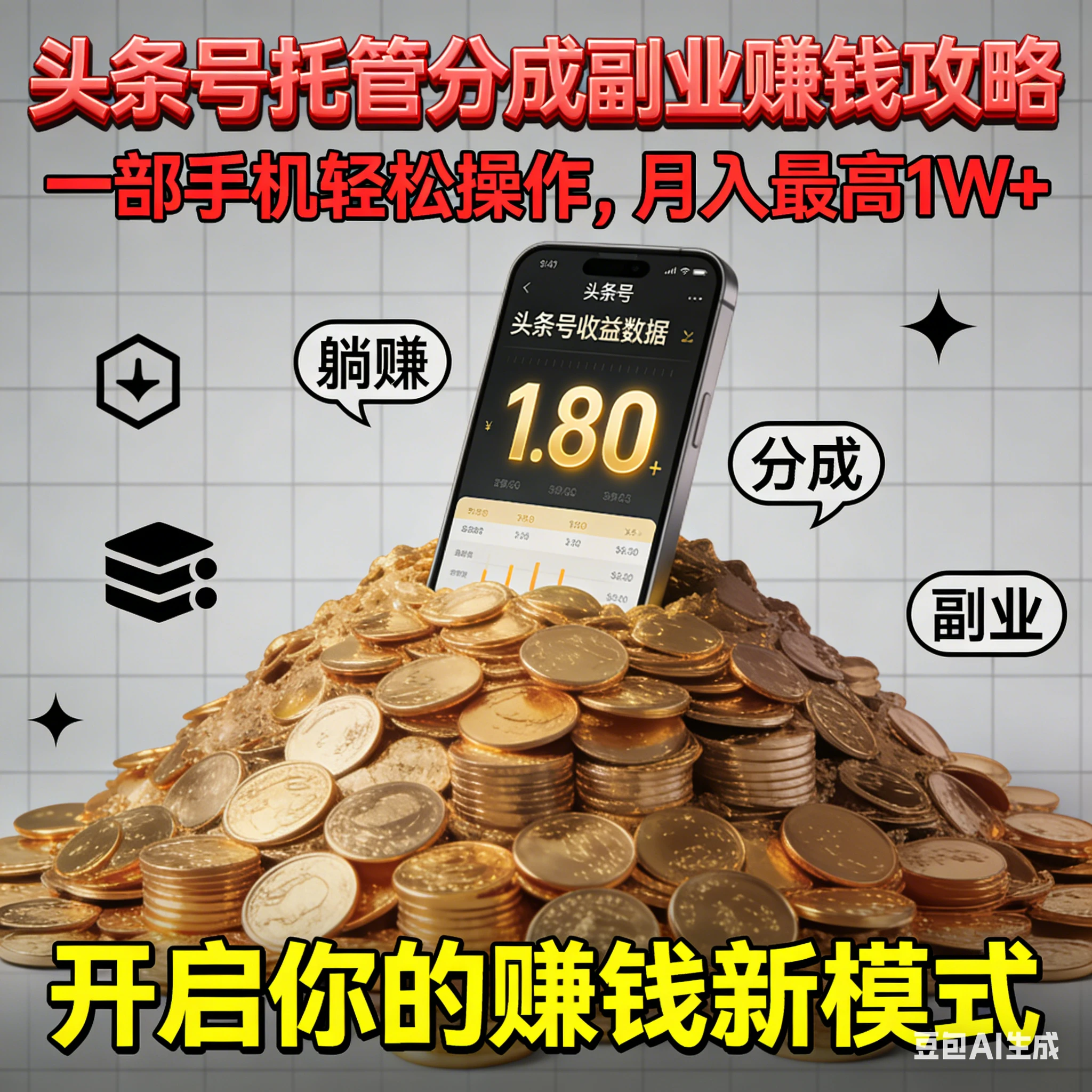 全程托管今日头条，一部手机开干，每天5分钟，最高躺赚1W+-海淘下载站