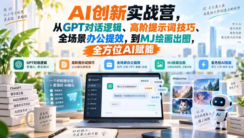AI创新实战营，从GPT对话逻辑、高阶提示词技巧、全场景办公提效，到MJ绘画出图，全方位AI赋能-海淘下载站