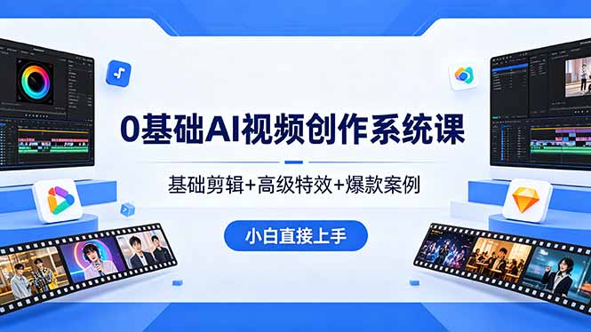 0基础AI视频创作系统课，基础剪辑+高级特效+爆款案例，小白直接上手-海淘下载站