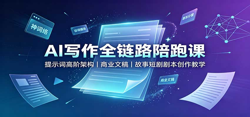 AI写作全链路陪跑课：提示词高阶架构，商业文稿，故事短剧剧本创作教学-海淘下载站