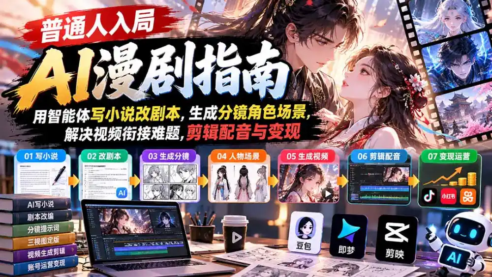 【无水印】普通人入局AI漫剧指南:用智能体写小说改剧本,生成分镜角色场景,解决视频衔接难题,剪辑配音与变现-海淘下载站