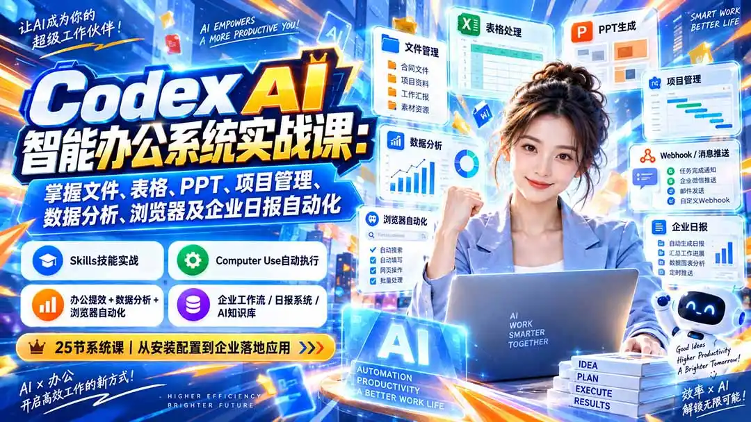 Codex AI智能办公系统实战课:掌握文件、表格、PPT、项目管理、数据分析、浏览器及企业日报自动化-海淘下载站